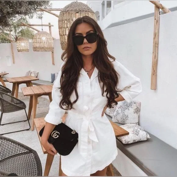 Zara White Belted Dress - Picture 3 of 3